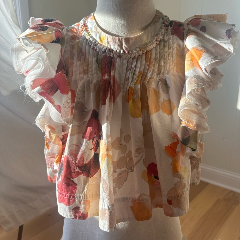 AJE Dassia Flutter Aleeve Crop Top in Wwllpaper Floral - Sz 6